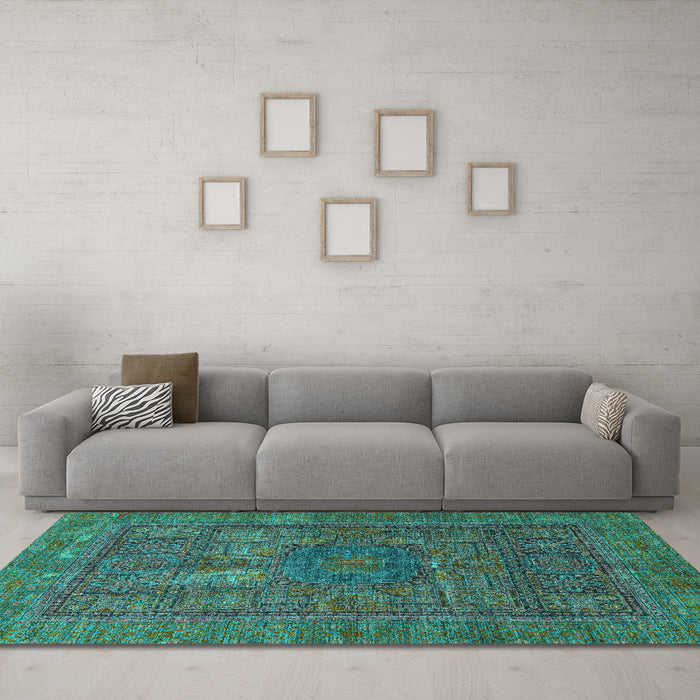 Machine Washable Abstract Turquoise Modern Area Rugs in a Living Room,, wshabs4186turq