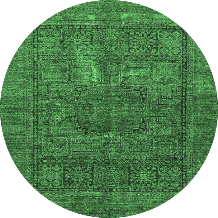 Round Abstract Emerald Green Modern Rug, abs4186emgrn