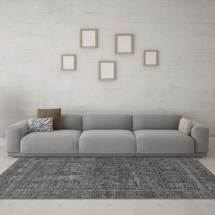 Machine Washable Abstract Gray Modern Rug in a Living Room,, wshabs4186gry