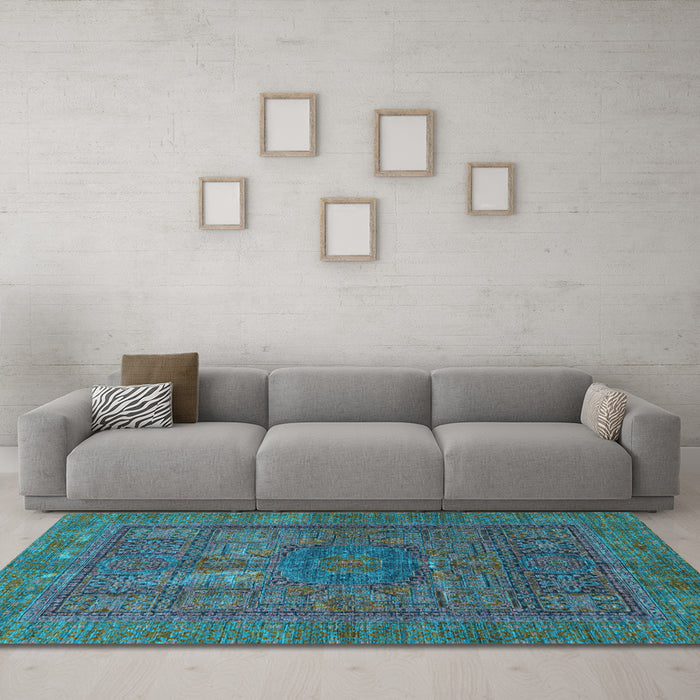 Machine Washable Abstract Light Blue Modern Rug in a Living Room, wshabs4186lblu