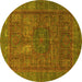 Round Abstract Yellow Modern Rug, abs4186yw