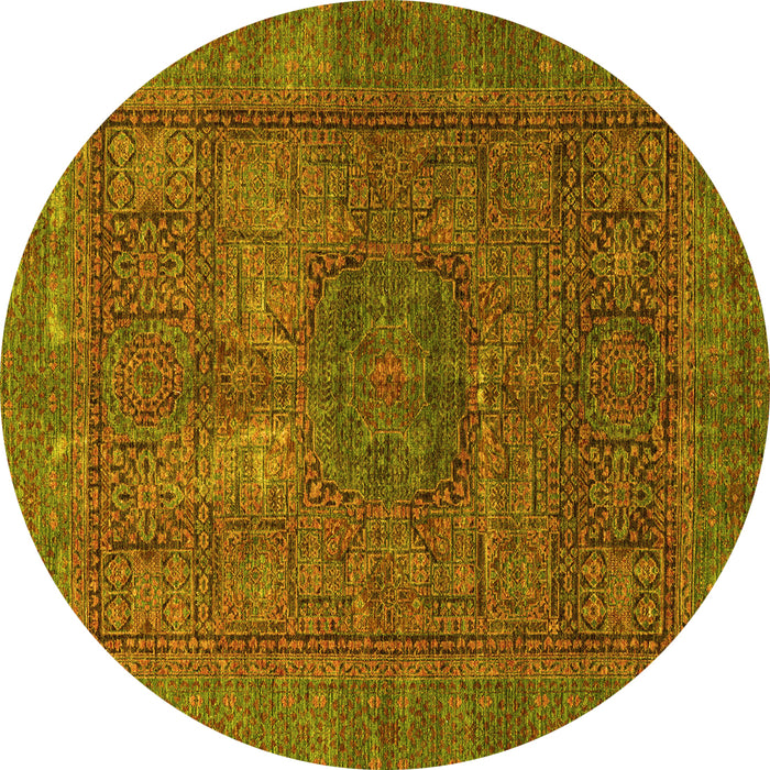 Round Machine Washable Abstract Yellow Modern Rug, wshabs4186yw