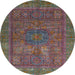 Round Machine Washable Abstract Chestnut Brown Rug, wshabs4186