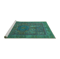 Sideview of Machine Washable Abstract Turquoise Modern Area Rugs, wshabs4186turq