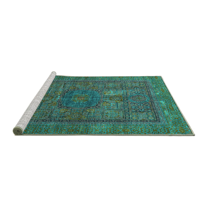 Sideview of Machine Washable Abstract Turquoise Modern Area Rugs, wshabs4186turq
