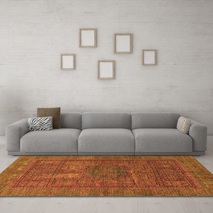 Machine Washable Abstract Orange Modern Area Rugs in a Living Room, wshabs4186org