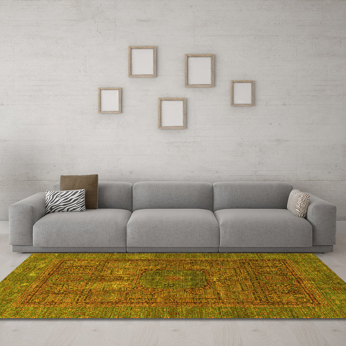 Machine Washable Abstract Yellow Modern Rug in a Living Room, wshabs4186yw