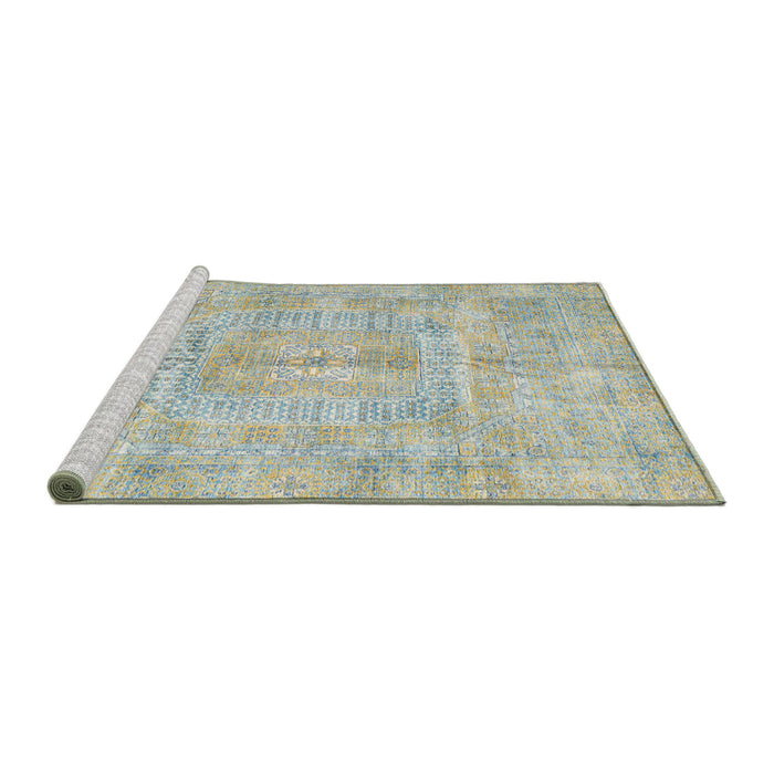 Sideview of Machine Washable Abstract Green Rug, wshabs4187