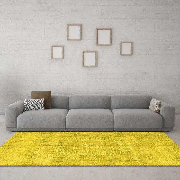 Machine Washable Abstract Yellow Modern Rug in a Living Room, wshabs4187yw