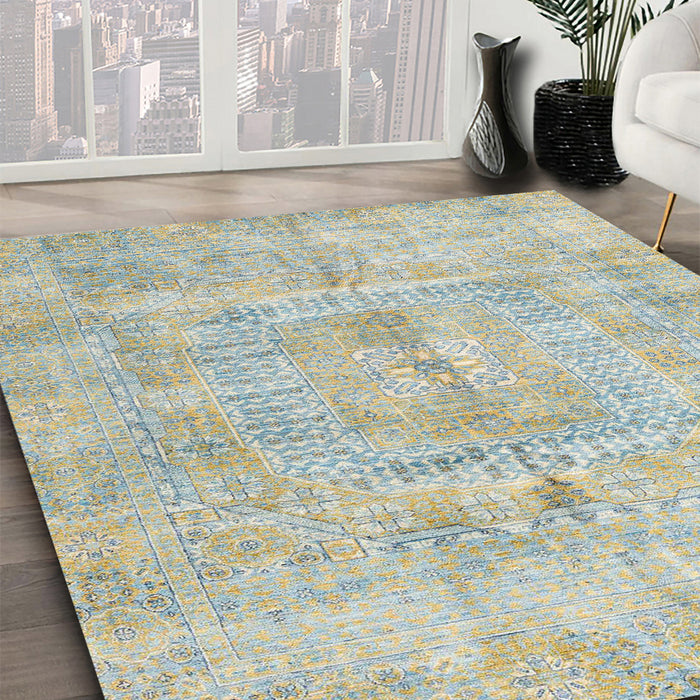 Machine Washable Abstract Green Rug in a Family Room, wshabs4187