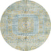 Round Machine Washable Abstract Green Rug, wshabs4187