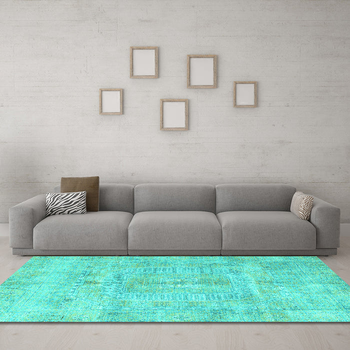 Machine Washable Abstract Turquoise Modern Area Rugs in a Living Room,, wshabs4187turq