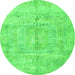 Round Machine Washable Abstract Green Modern Area Rugs, wshabs4187grn