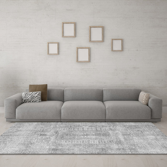 Machine Washable Abstract Gray Modern Rug in a Living Room,, wshabs4187gry