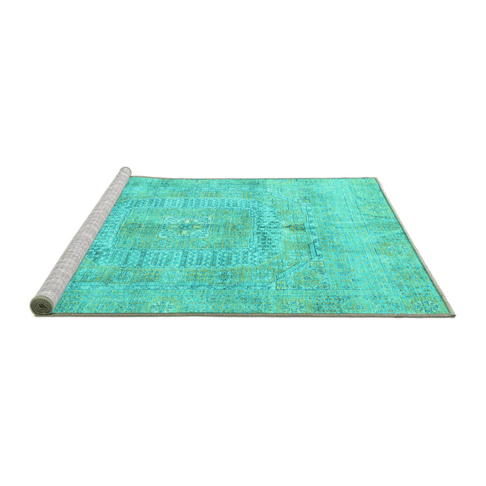 Sideview of Machine Washable Abstract Turquoise Modern Area Rugs, wshabs4187turq