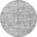 Round Machine Washable Abstract Gray Modern Rug, wshabs4187gry