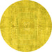 Round Machine Washable Abstract Yellow Modern Rug, wshabs4187yw