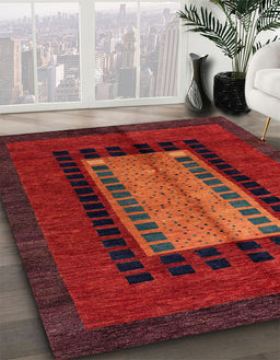 Machine Washable Abstract Red Rug in a Family Room, wshabs4188