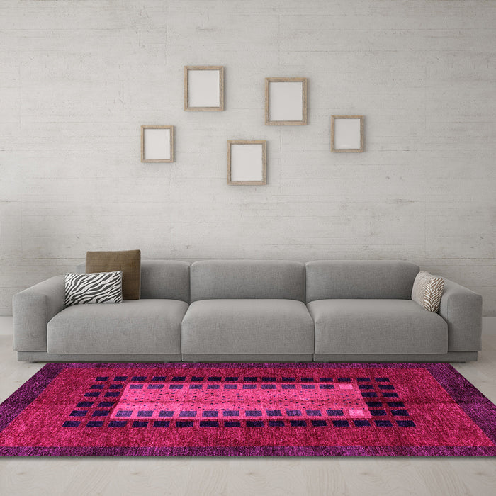 Machine Washable Oriental Pink Modern Rug in a Living Room, wshabs4188pnk