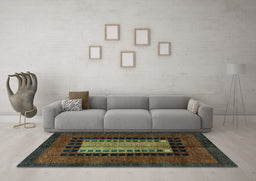 Machine Washable Oriental Turquoise Modern Area Rugs in a Living Room,, wshabs4188turq