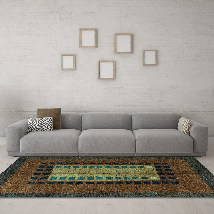 Machine Washable Oriental Turquoise Modern Area Rugs in a Living Room,, wshabs4188turq