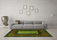 Machine Washable Oriental Green Modern Rug, wshabs4188grn