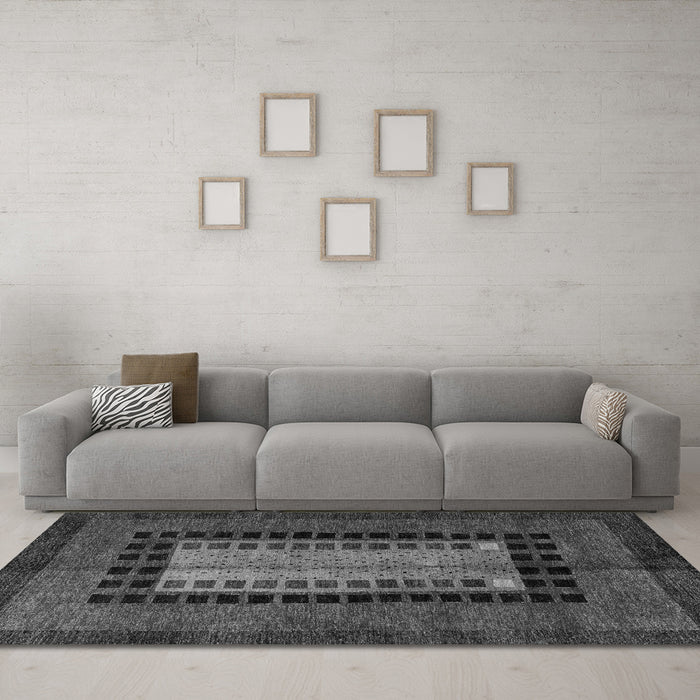 Machine Washable Oriental Gray Modern Rug in a Living Room,, wshabs4188gry