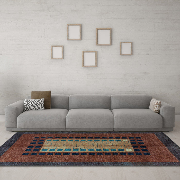 Machine Washable Oriental Light Blue Modern Rug in a Living Room, wshabs4188lblu