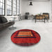 Round Abstract Red Oriental Rug in a Office, abs4188