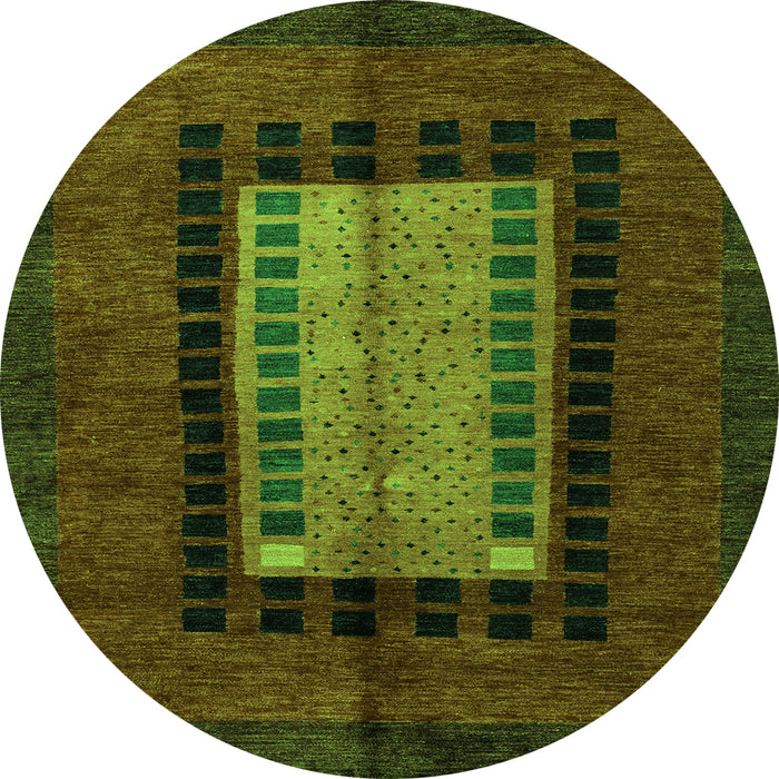 Round Machine Washable Oriental Green Modern Area Rugs, wshabs4188grn