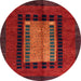 Round Machine Washable Abstract Red Rug, wshabs4188