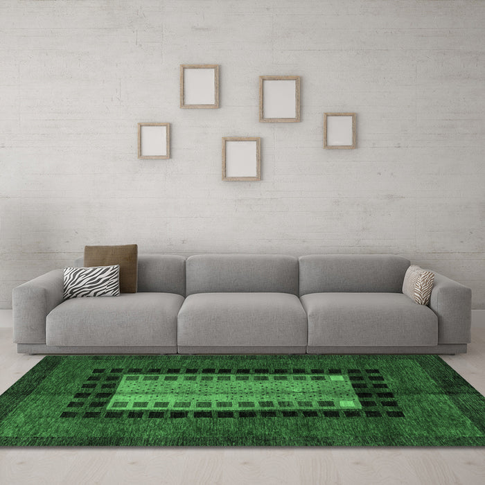 Machine Washable Oriental Emerald Green Modern Area Rugs in a Living Room,, wshabs4188emgrn