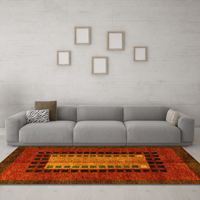 Machine Washable Oriental Yellow Modern Rug in a Living Room, wshabs4188yw