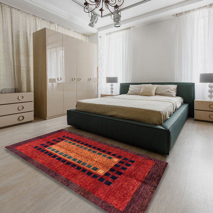 Machine Washable Abstract Red Rug in a Bedroom, wshabs4188