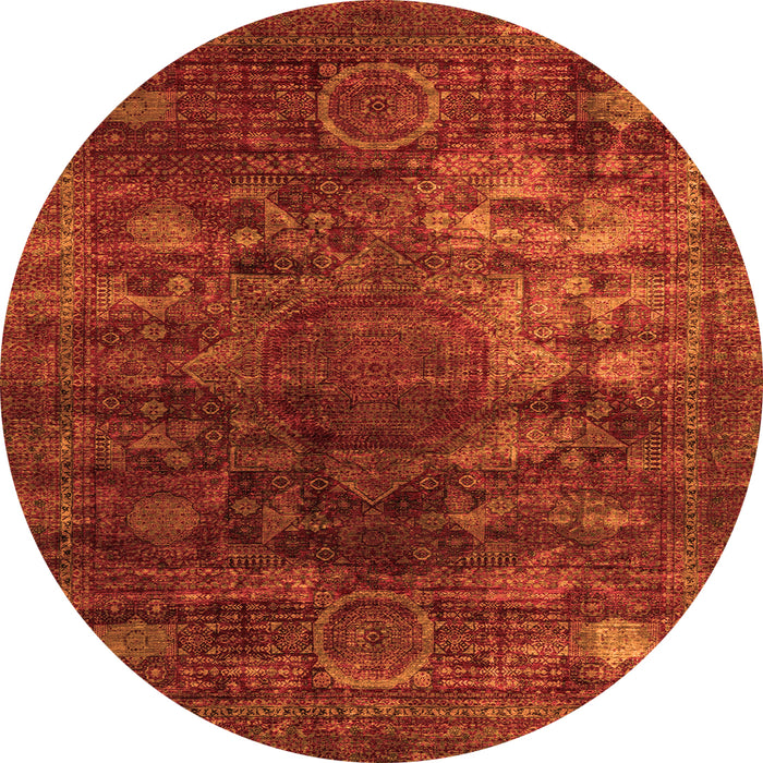 Round Machine Washable Oriental Orange Modern Area Rugs, wshabs4189org