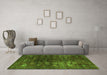 Machine Washable Oriental Green Modern Area Rugs in a Living Room,, wshabs4189grn