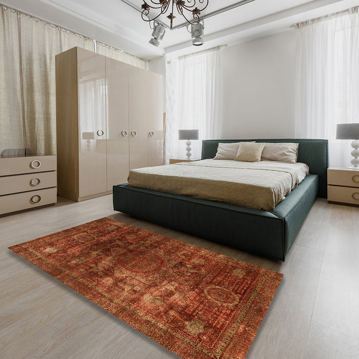 Abstract Red Oriental Rug in a Bedroom, abs4189