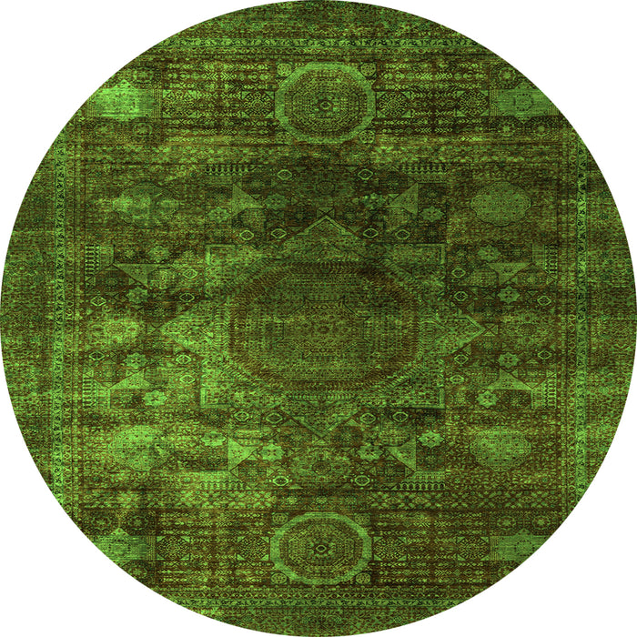 Round Machine Washable Oriental Green Modern Area Rugs, wshabs4189grn