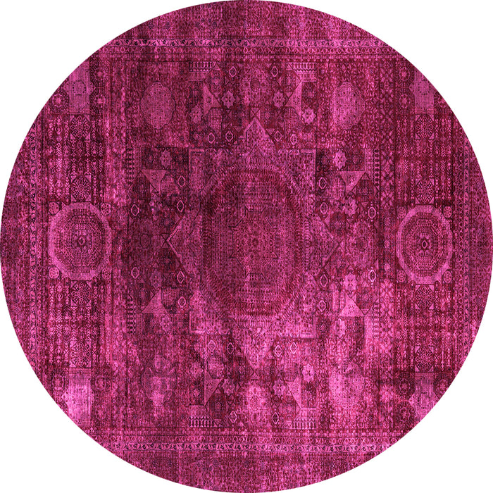 Round Machine Washable Oriental Pink Modern Rug, wshabs4189pnk