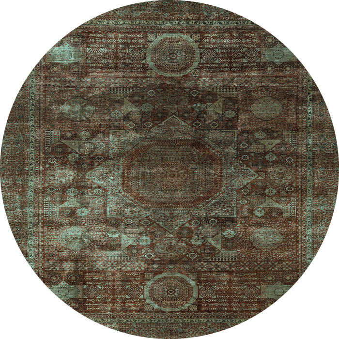 Round Machine Washable Oriental Light Blue Modern Rug, wshabs4189lblu