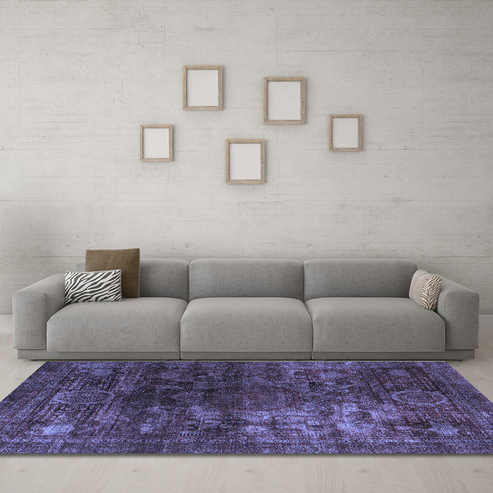Machine Washable Oriental Blue Modern Rug in a Living Room, wshabs4189blu