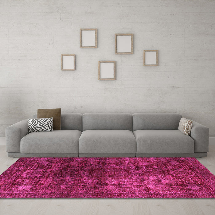 Machine Washable Oriental Pink Modern Rug in a Living Room, wshabs4189pnk