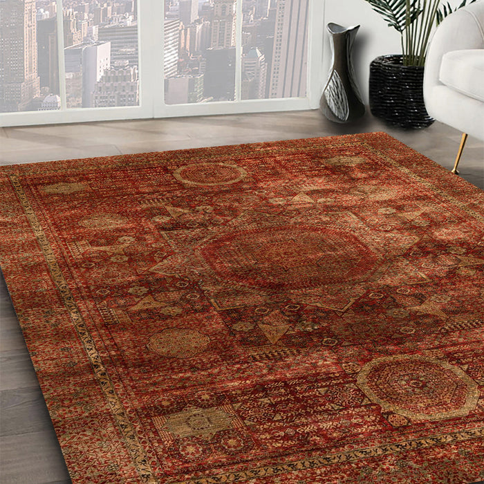 Machine Washable Abstract Red Rug in a Family Room, wshabs4189