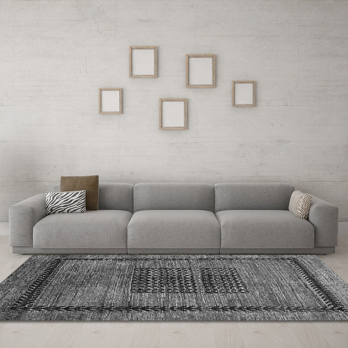 Machine Washable Abstract Gray Modern Rug in a Living Room,, wshabs418gry