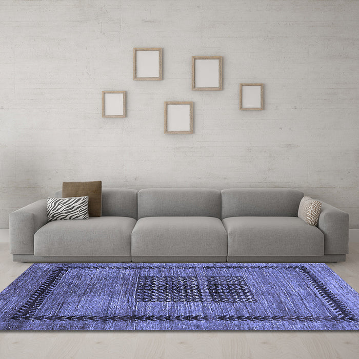 Machine Washable Abstract Blue Modern Rug in a Living Room, wshabs418blu