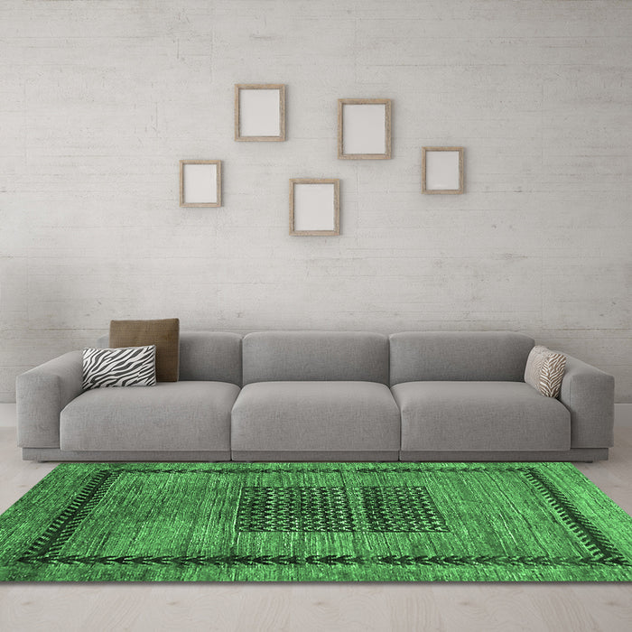 Machine Washable Abstract Emerald Green Modern Area Rugs in a Living Room,, wshabs418emgrn