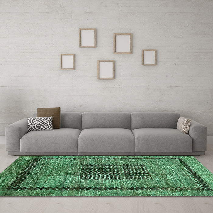 Machine Washable Abstract Turquoise Modern Area Rugs in a Living Room,, wshabs418turq