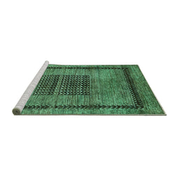 Sideview of Machine Washable Abstract Turquoise Modern Area Rugs, wshabs418turq