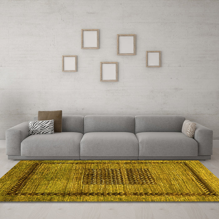 Machine Washable Abstract Yellow Modern Rug in a Living Room, wshabs418yw