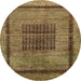 Round Machine Washable Abstract Caramel Brown Rug, wshabs418